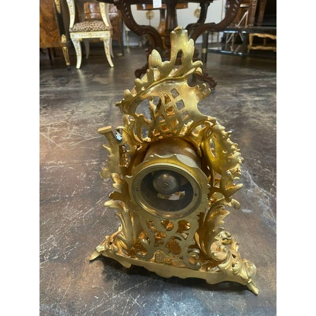 19th C. French Louis XV Bronze Dore’ Mantle Clock For Sale - Image 9 of 9
