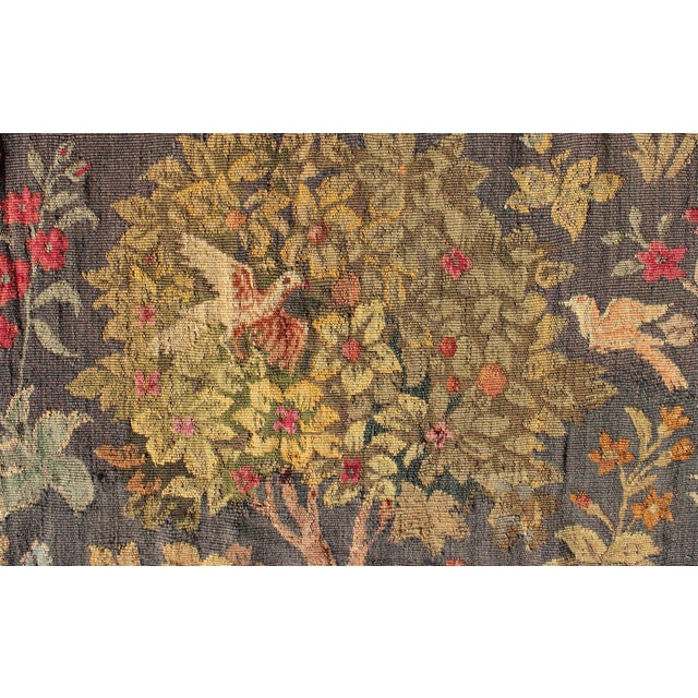 Textile Antique French Tapestry in Gray Background and Vibrant Colors For Sale - Image 7 of 8