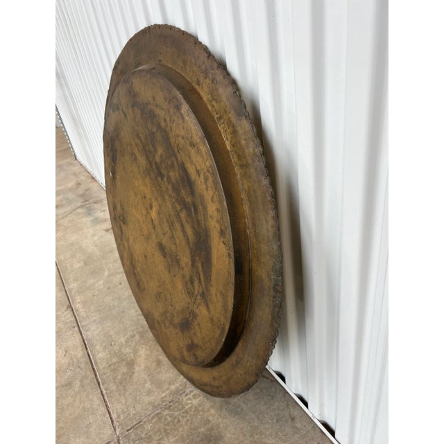 Large Asian Round Brass Tray Table, Wall Hanging, Scalloped Edges For Sale - Image 9 of 9