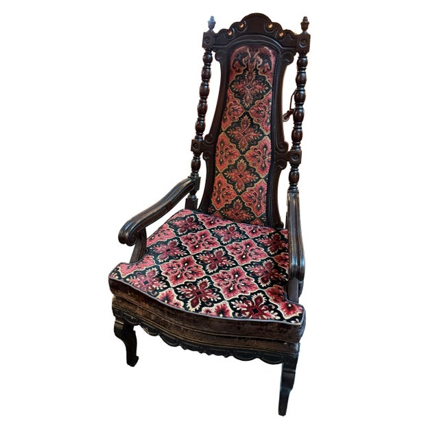 Victorian Pair of Antique Victorian Eastlake Walnut Armchairs, With Original Style Tapestry Upholstery, Circa 1885 For Sale - Image 3 of 12