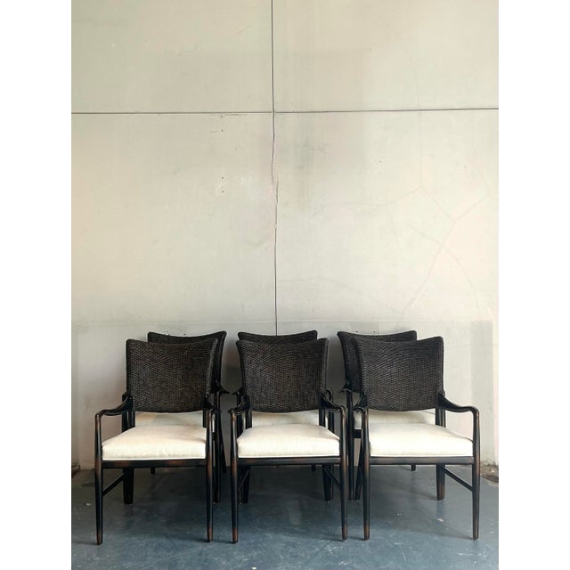 Vintage Boho Palecek “Catalina Cane” Arm Chairs - Set of 6 For Sale In West Palm - Image 6 of 9