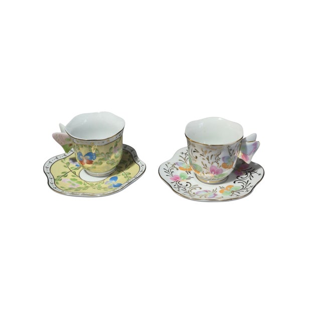 Yellow Late 20th Century Formalities Baum Brothers Floral Butterfly Handle Demi-Tasse Cup & Saucer Pair For Sale - Image 8 of 8