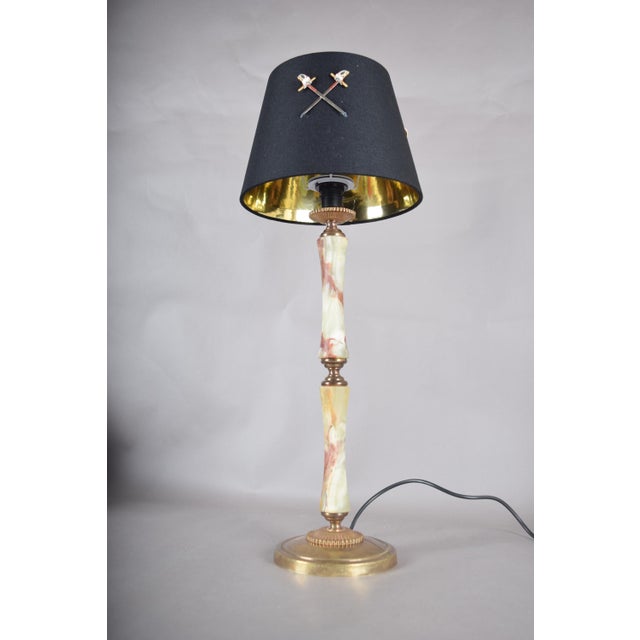Onyx and Brass Column Table Lamp with Black Shade, 1950s For Sale - Image 6 of 10