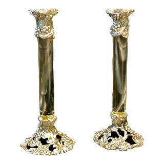 Pewter and Lucite Grapevine Candlesticks- a Pair For Sale