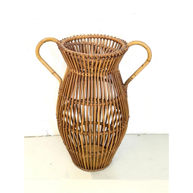 Mid-Century Modern Vintage Wicker and Bamboo Amphora Umbrella Stand, Italy, 1960s For Sale - Image 3 of 13