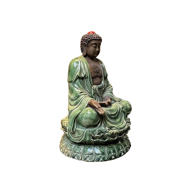 This is a Chinese decorative Ceramic Sitting Buddha Gautama Amitabha statue. It is finished with a vintage rustic look....