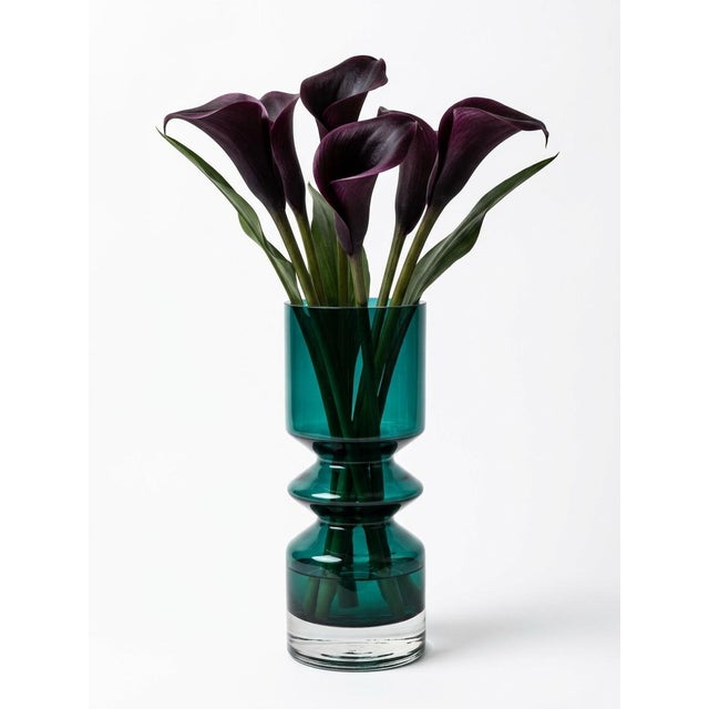 Glass Tamara Aladin Hoop Teal Glass Vase / Finland Art Glass, MCM Riihimäki #1472 For Sale - Image 7 of 10