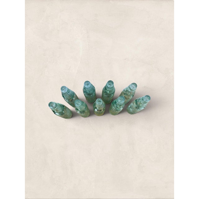 Collection of 9 English Antique Aqua Glass Cod Neck Marble Bottles, Bristol, Circa 1900 For Sale In Tampa - Image 6 of 7