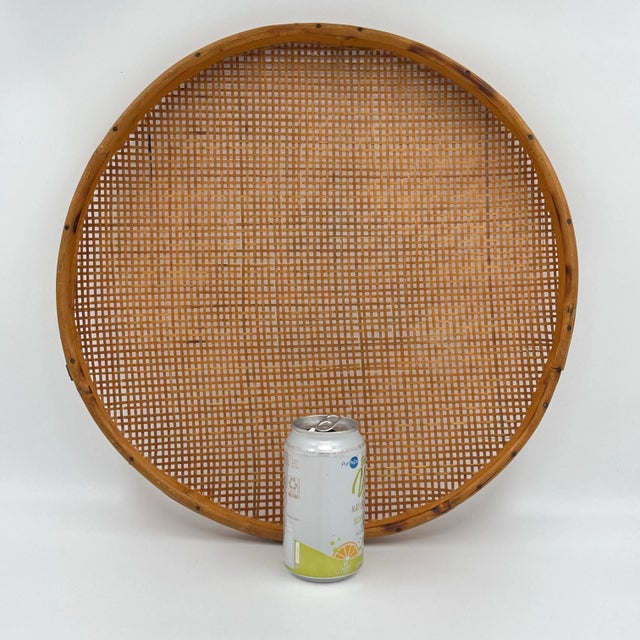 Beautifully handcrafted vintage cane wicker and bamboo large drying tray or wall hanging. These were traditionally used to...