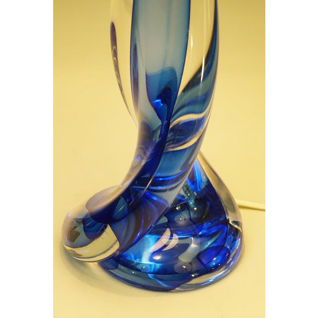 Glass 1960s Mid Century Modern Val St Lambert Signed Belgium Marine Swirl Solid Blown Art Glass Table Lamp Murano For Sale - Image 7 of 11