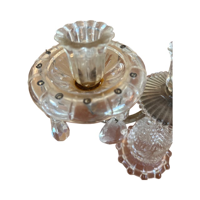 Metal Antique Victorian Pressed Glass Three-Arm Girandole Candelabra For Sale - Image 7 of 14
