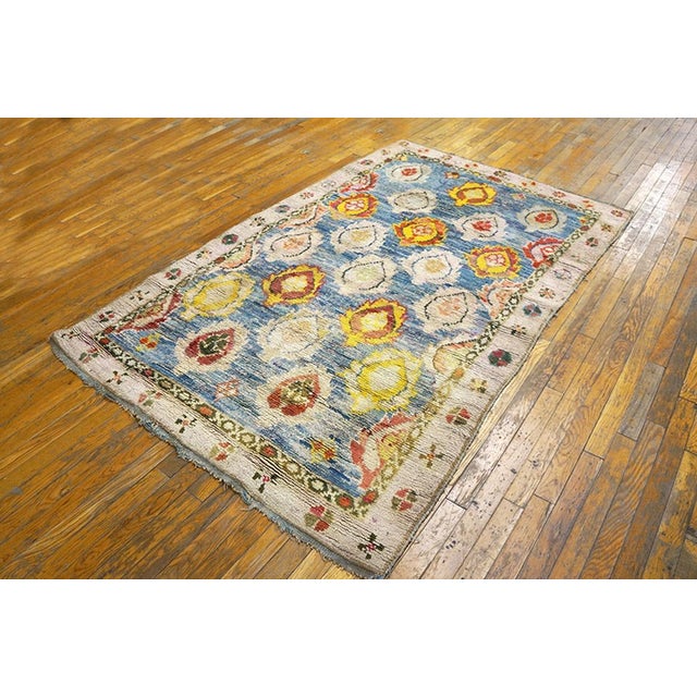 Indian 1920s Ivory Geometric Tribal Antique Cotton Agra Rug 4'2" X 6'9" Handknotted Carpet For Sale - Image 3 of 7