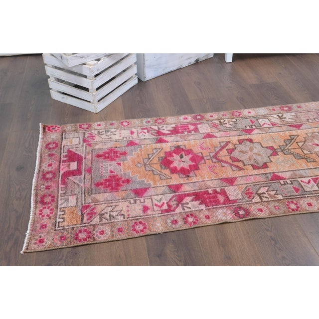 1970s Turkish Hand-Knotted Wool Cotton Pink Runner For Sale - Image 9 of 10