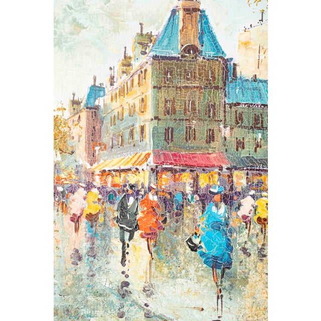 French Vintage Parisian Boulevard Oil Painting by Rocco in Ornate Gilt Frame For Sale - Image 3 of 16