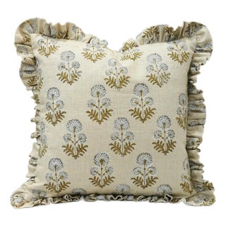 Fabdivine Indian Block Print Frill Cushion Cover 20x20 Inch Pure Linen- Rishi For Sale