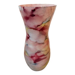 Contemporary Blush Pink & Cranberry Abstract Art Glass Vase For Sale