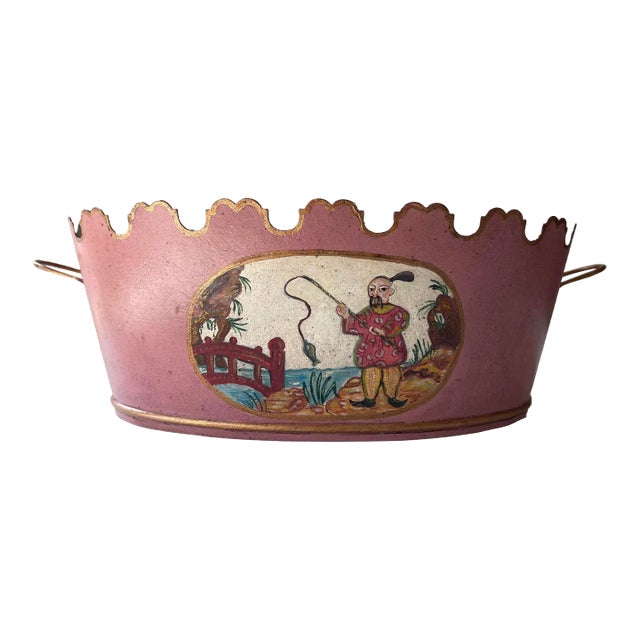 Vintage Chinoiserie Monteith Tole Cachepot With Liner For Sale