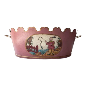 Vintage Chinoiserie Monteith Tole Cachepot With Liner
