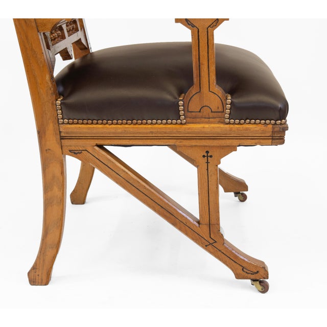 Gothic Revival Ash & Leather Armchair Desk, 1860s For Sale - Image 5 of 14