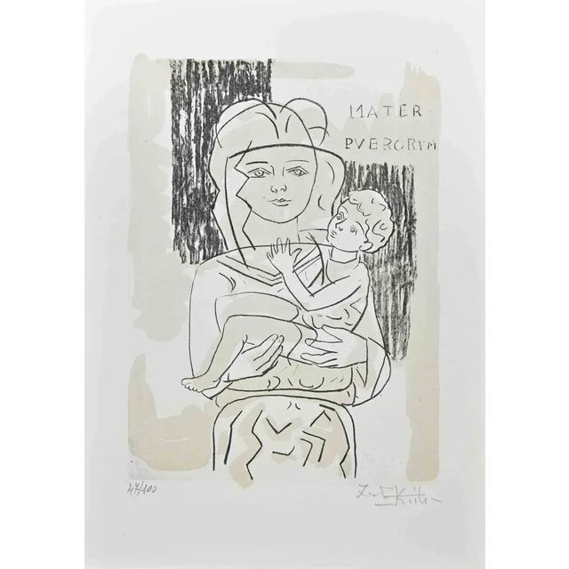 Motherhood is a Lithograph realized in the 1980s by Ibrahim Kodra. Good conditions. Hand-signed. Numbered. Edition,47/100....