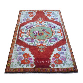High Pile Area Rug Hand Knotted Colorful Oushak Medallion Rug - 3'10'' X 6' For Sale
