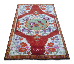 High Pile Area Rug Hand Knotted Colorful Oushak Medallion Rug - 3'10'' X 6'