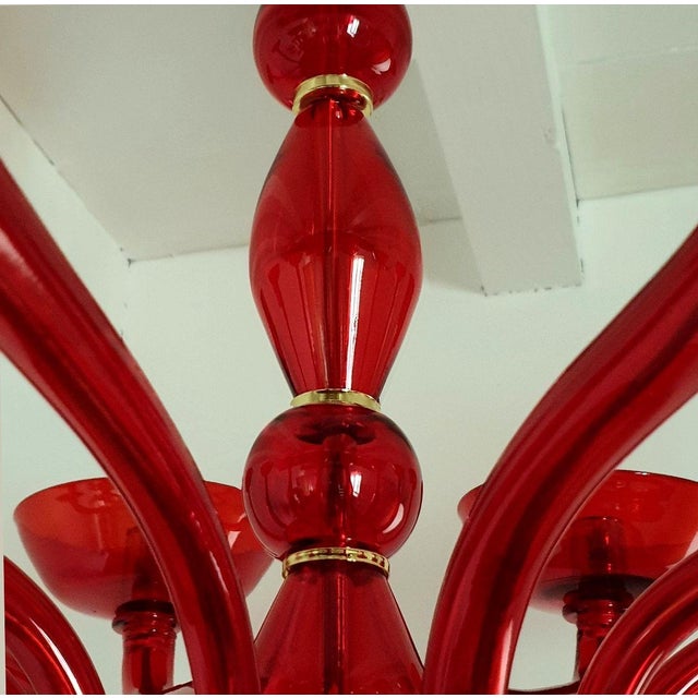 Large Red Murano Glass Chandelier Italy 1980s For Sale - Image 10 of 11