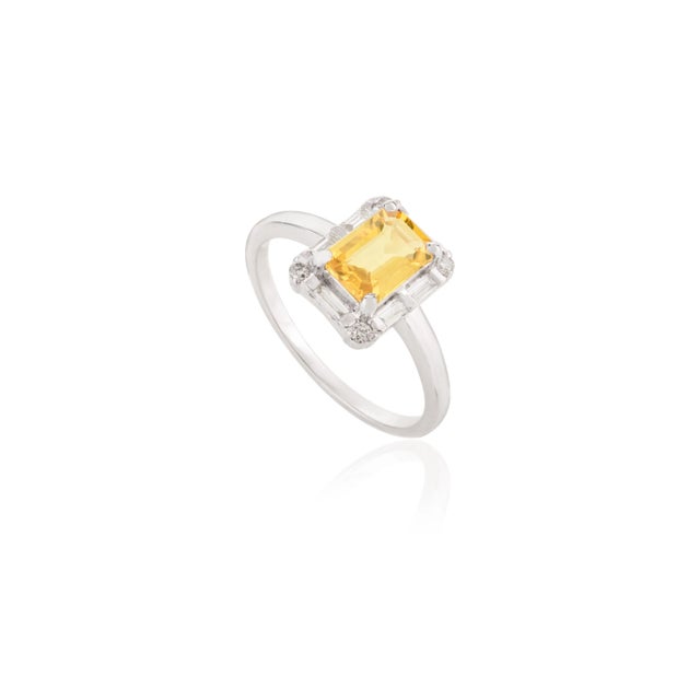 Octagon Cut Yellow Sapphire and Diamond Halo Birthstone Ring Size 7 For Sale - Image 4 of 7