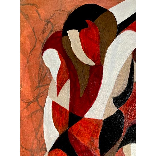 This dynamic artwork presents a swirling composition of abstract human forms, executed with bold, texture and colors. The...