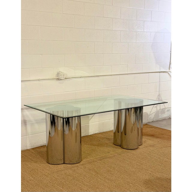 1970s Mastercraft Sculptural Chrome & Glass Pedestal Rectangular Dining Table For Sale - Image 10 of 10