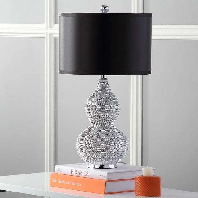 Modern 24.5 Inch H Bead Base Table Lamp in Silver - a Pair For Sale - Image 3 of 7