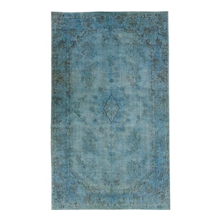 Vintage Persian Overdyed Handmade Medallion Blue Wool Rug For Sale