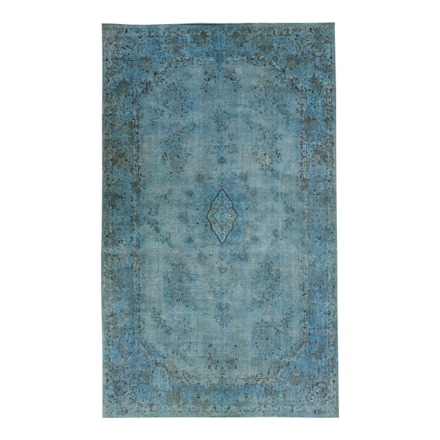 Vintage Persian Overdyed Handmade Medallion Blue Wool Rug For Sale