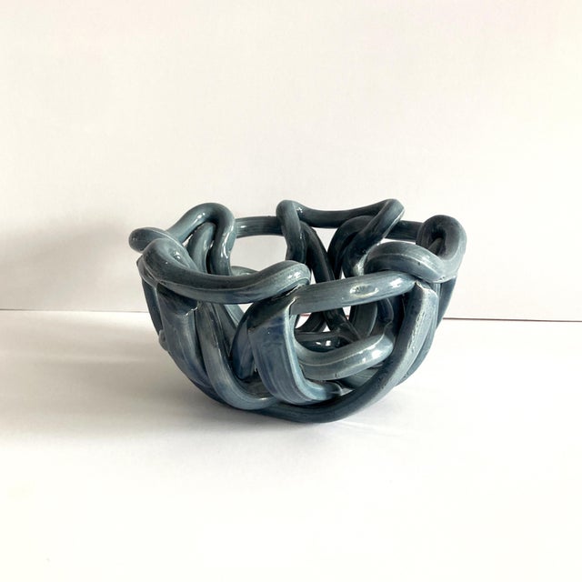 Stunning woven braided ceramic centerpiece bowl glazed in a wonderful shade of gray with some blue tones. Great size for a...