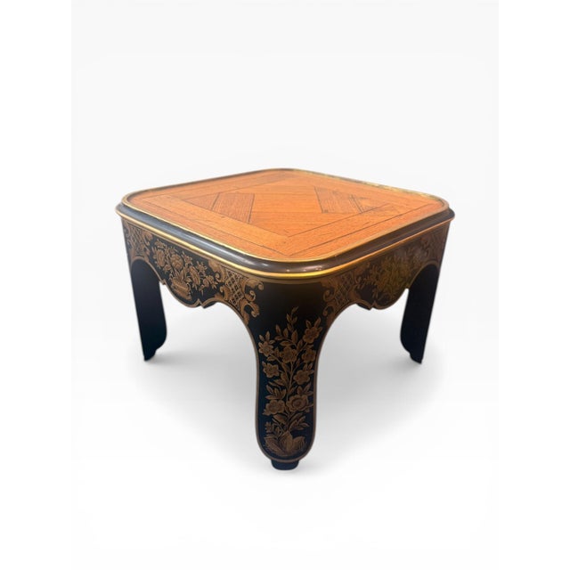 Chinoiserie 1980s Baker Furniture Chinoiserie Black & Gold Lacquered Accent Tables – Pair For Sale - Image 3 of 14