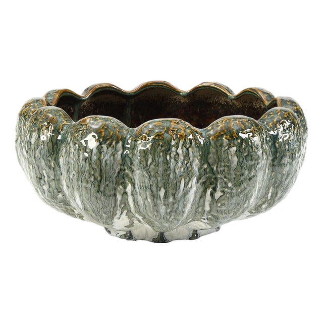 Green Ceramic Scalloped Bowl Medium For Sale