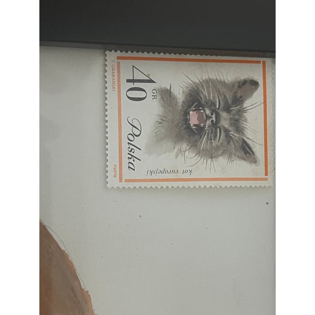 American Watercolor Cat Portrait With Stamp Painting For Sale - Image 3 of 5