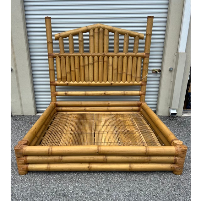 Contemporary Bamboo King Size Poster Headboard Bed Footboard Rails For Sale - Image 3 of 12