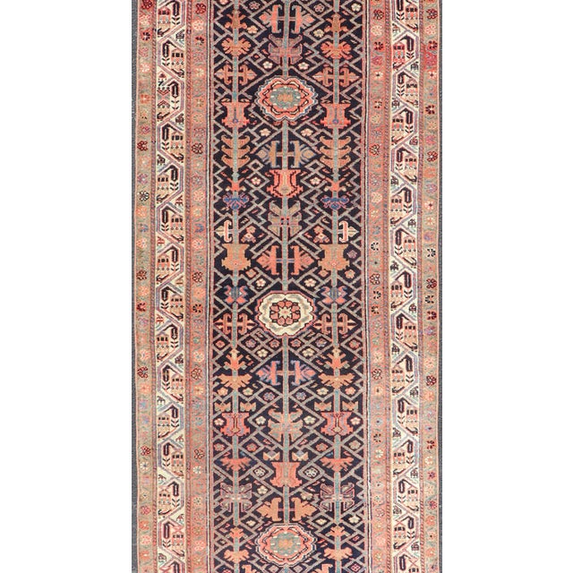 Antique Persian Malayer Runner With Sub-Geometric All-Over Design in Navy Color 3'1 X 12'9 For Sale - Image 4 of 14