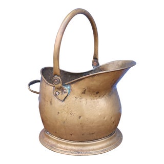 Antique English Brass Coal Ash Scuttle Bucket For Sale