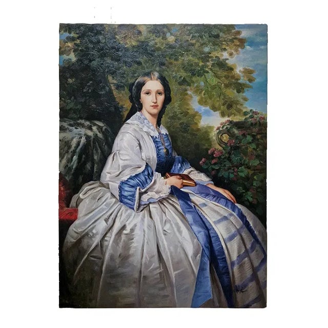 Mid-20th Century Signed G. Miller - Portrait of a Lady in a Garden, Oil on Canvas For Sale