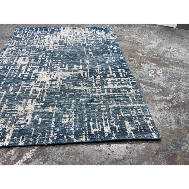 Blue 6ft 2in × 9ft Crate & Barrel Celosia Indigo Blue Hand Knotted Rug For Sale - Image 8 of 12
