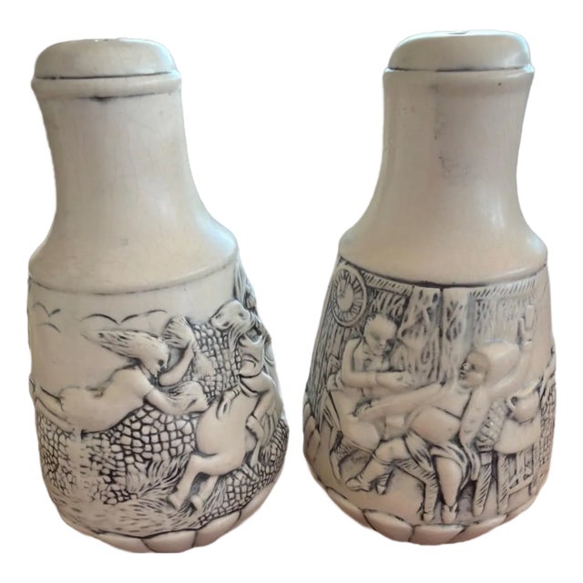 Vintage German-Style Salt Pepper Shakers Witch Rider Folklore EB Marked - a Pair For Sale
