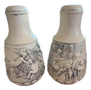 Vintage German-Style Salt Pepper Shakers Witch Rider Folklore EB Marked - a Pair