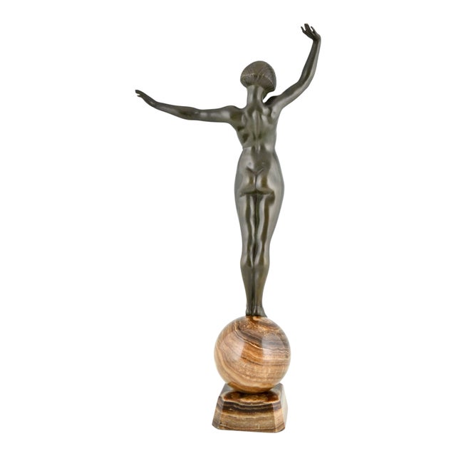 Brown Maurice Guiraud Rivière, Nude, Ball Dancer Balance, 1925, Bronze on Marble Base For Sale - Image 8 of 13