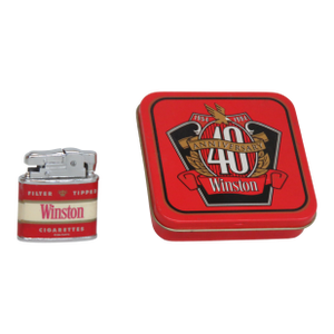 1994 Winston Cigarettes Lighter With Tin Case 40th Anniversary 4712b