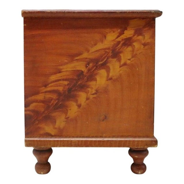 Primitive Grain Painted Soft Wood Blanket Chest With Turnip Feet 19th Century For Sale - Image 15 of 16