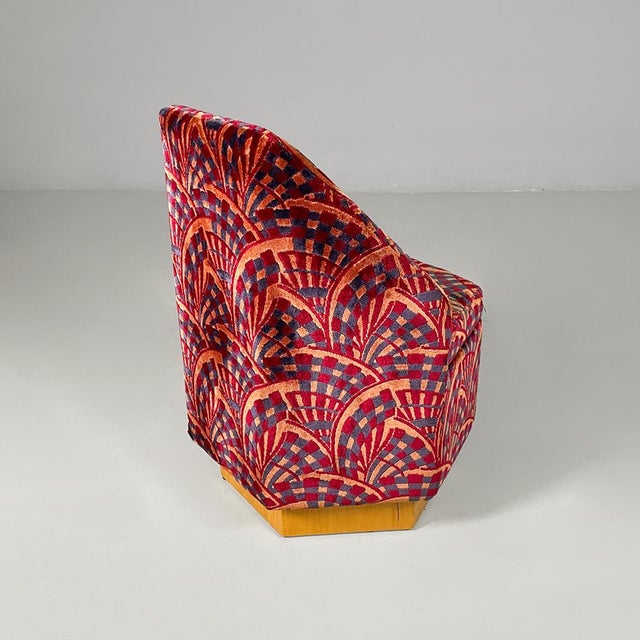 Italian Modular Sofa in Geometric Fabric and Wood, 1970s, Set of 6 For Sale - Image 12 of 18