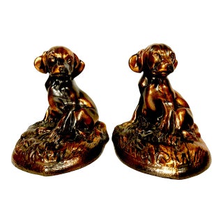 Vintage Bronze Metal Finish Labrador Puppy Bookends - Set of 2 For Sale