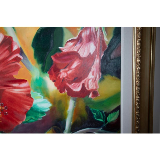 Contemporary Large Original Oil Painting Hibiscus Still Life by Pamela Jekel 48" W X 42" H For Sale - Image 3 of 6